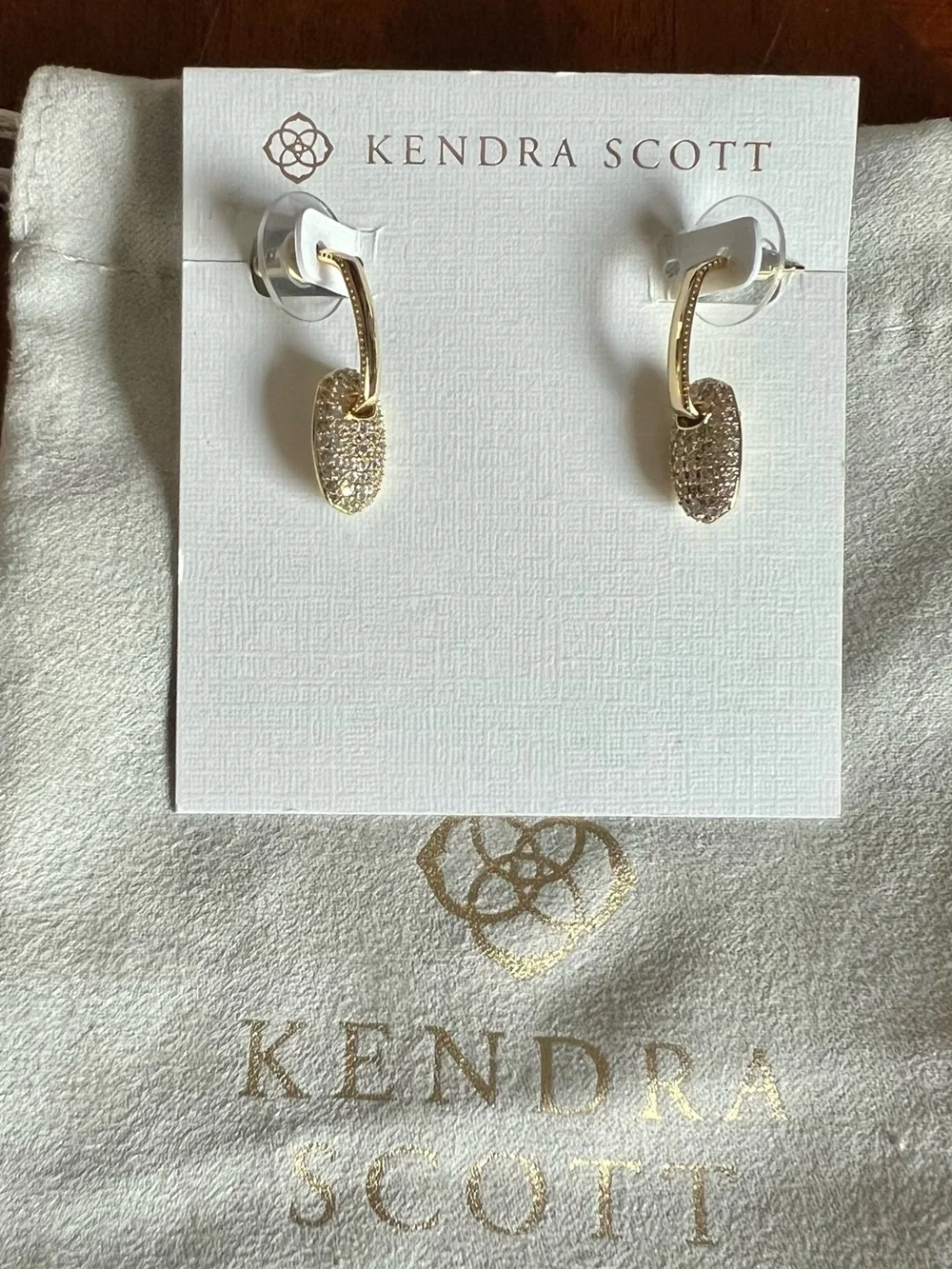 Kendra Scott Bailey Gold Pave Huggie Earrings in White Crystal